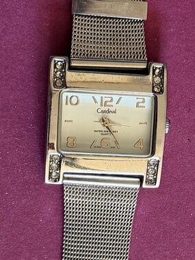 Cardinal Women’s Silver Mesh Bracelet Watch with Crystal Accents